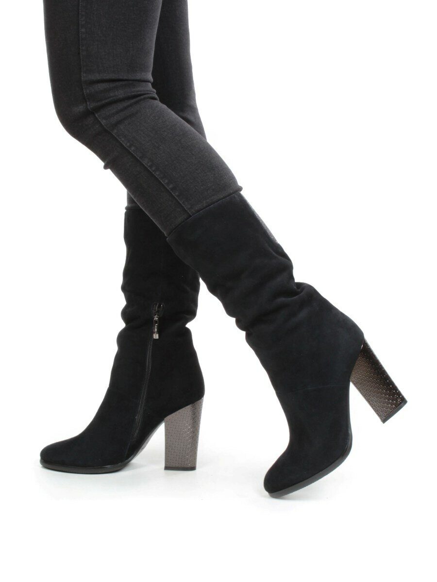 YF189-013M BLUE Полусапоги зимние женские (натуральная замша, натуральный мех (еврозима))