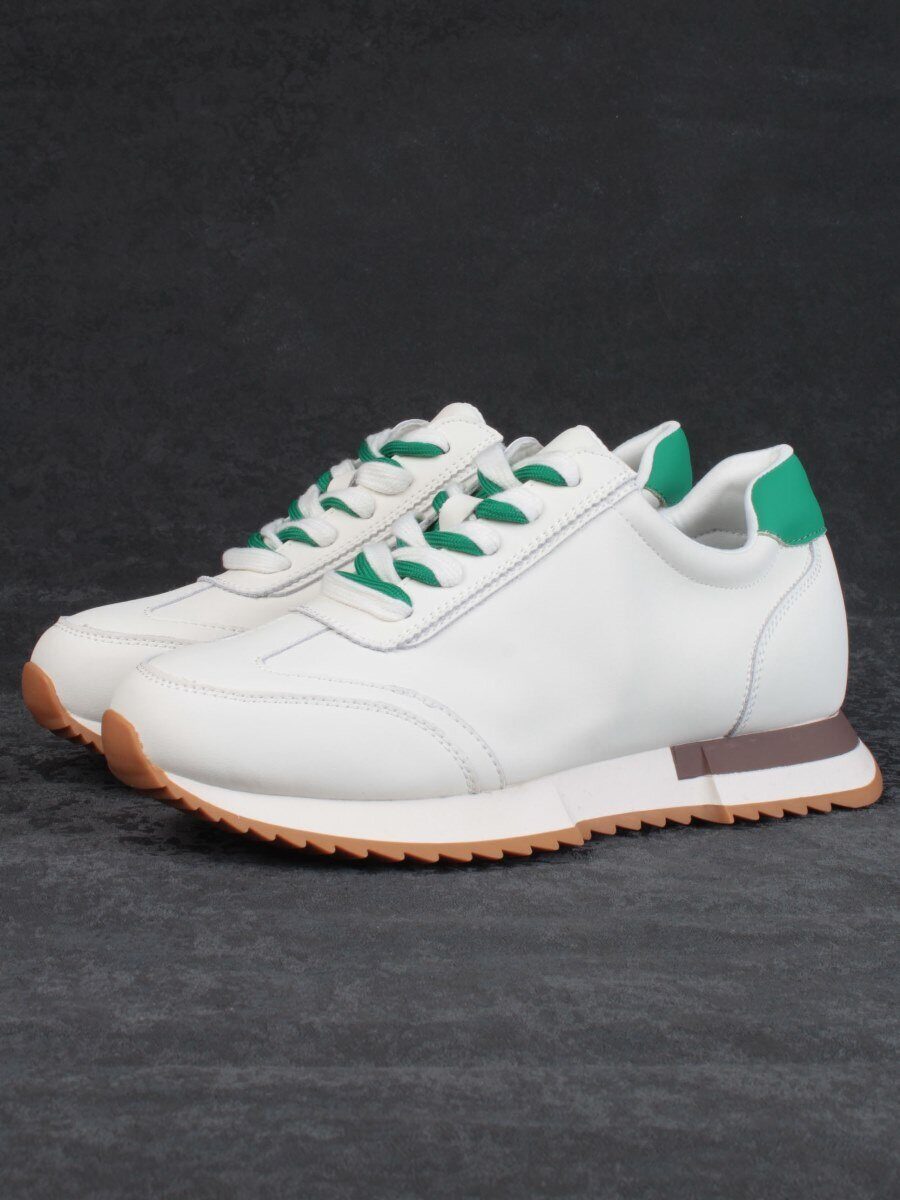 05-PDJ66-2 BEIGE/GREEN Кроссовки женские (натуральная кожа)