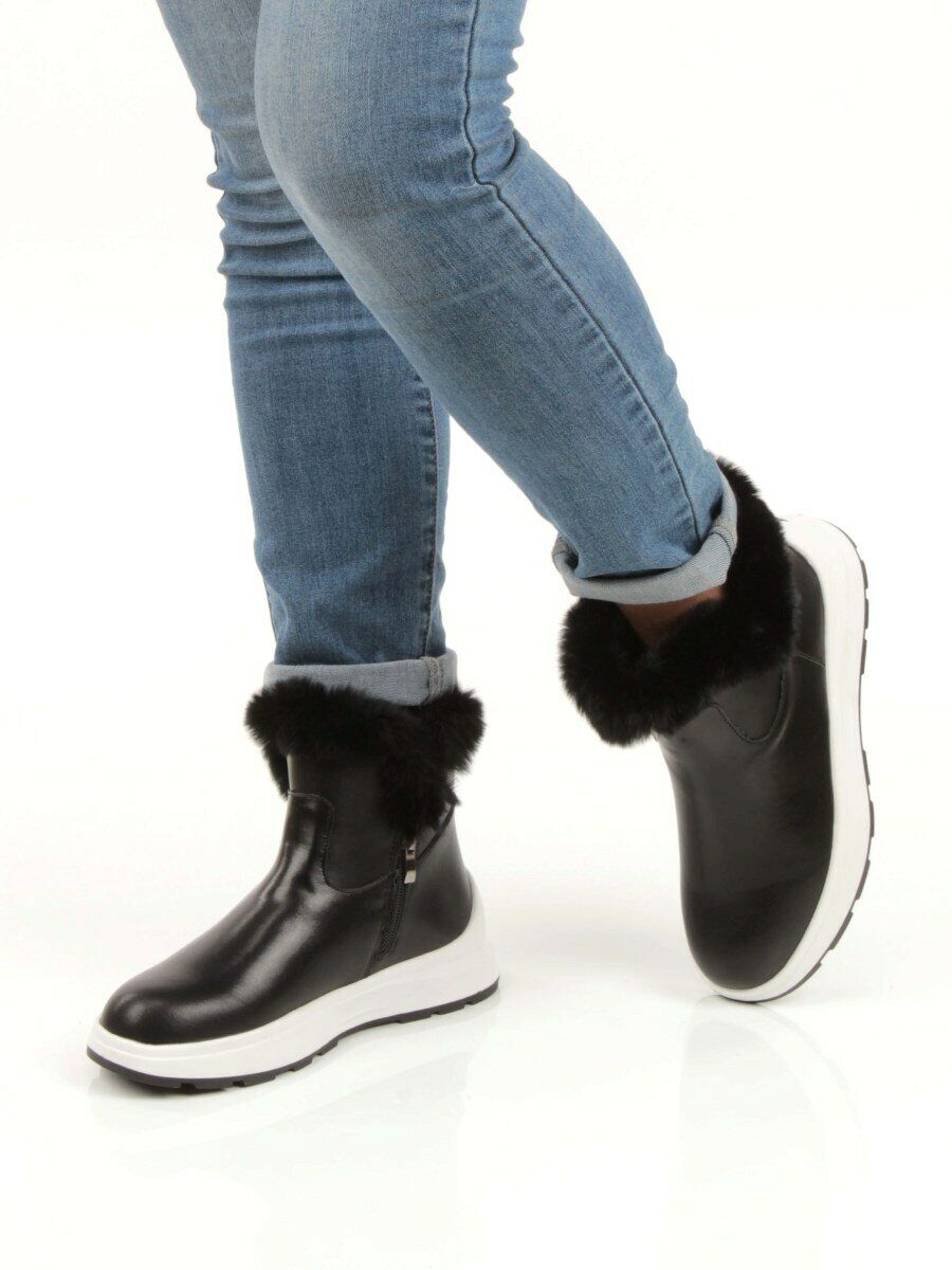 10-P5 BLACK Ботинки зимние женские (натуральная кожа, нат. и иск. мех)
