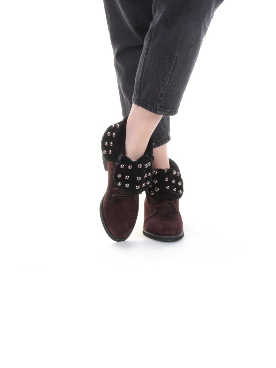 04-2265-B503M-Y1138 BROWN Ботинки женские (натуральная замша, нат.мех)