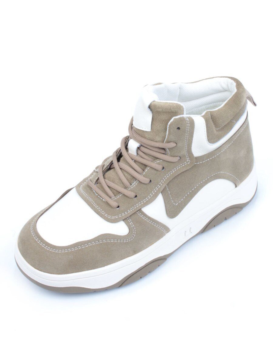 05-P83-2Z WHITE/BROWN Кроссовки женские зимние (натуральная и искусственная кожа, шерсть)