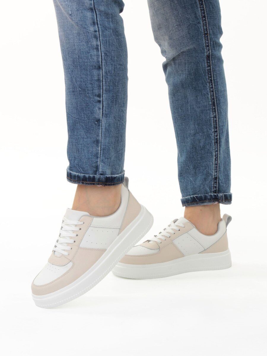 03-YJ425-1 WHITE/BEIGE Полуботинки спортивные женские (натуральная кожа)