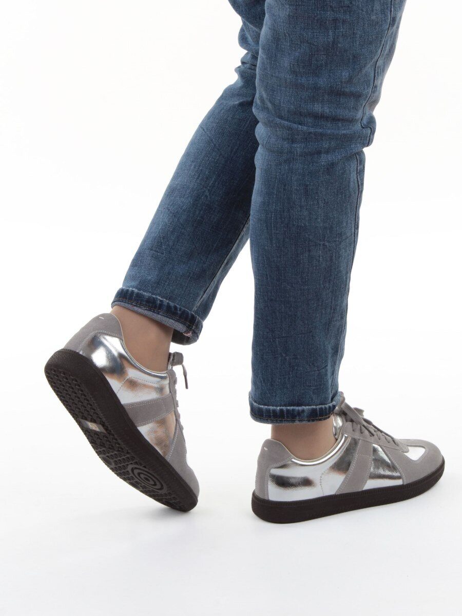03-2106-2 DK. GREY/SILVER Кеды женские (натуральная кожа)