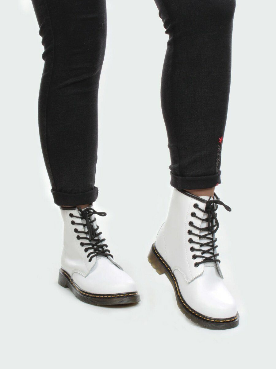 B6019-2 WHITE Ботинки демисезонные женские (натуральная кожа)