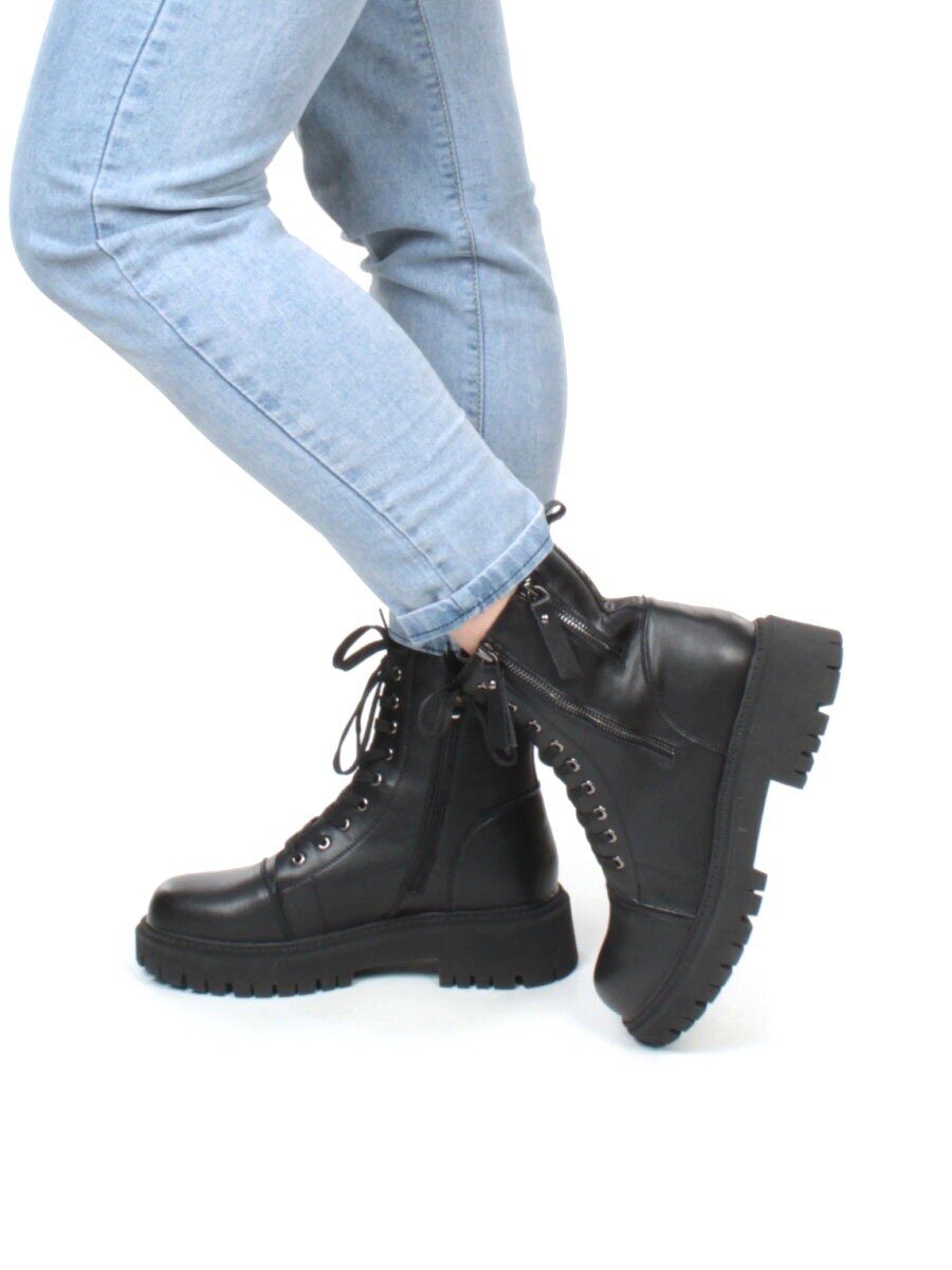 01-5275-1 BLACK Ботинки демисезонные женские (натуральная и искусственная кожа, байка)