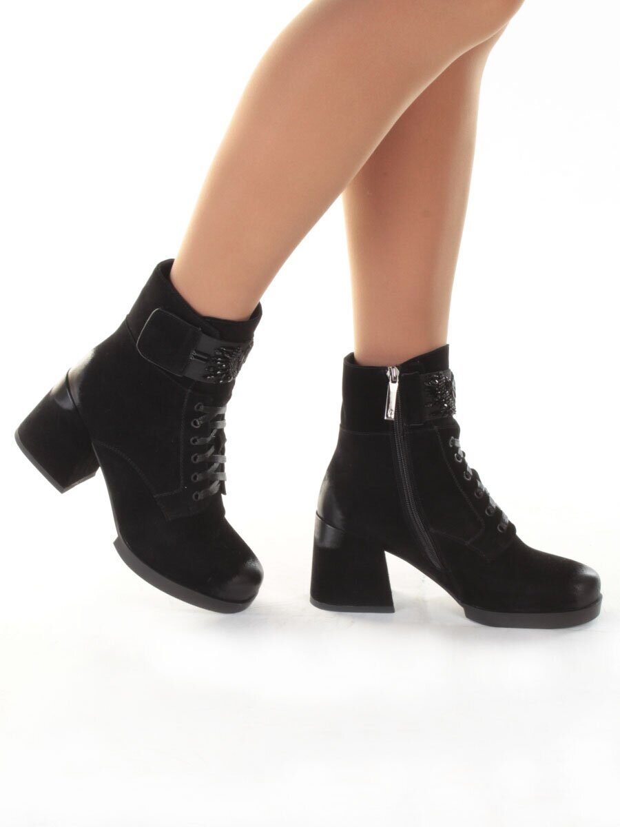 04-XR135-1 BLACK Ботинки зимние женские (натуральная замша, натуральный мех)