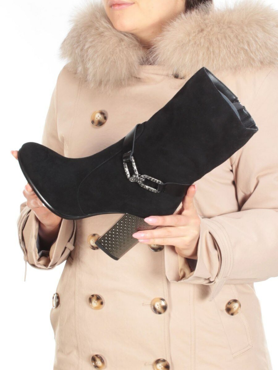 02-YF189-061M BLACK Полусапоги зимние женские (натуральная замша, натуральный мех (еврозима))