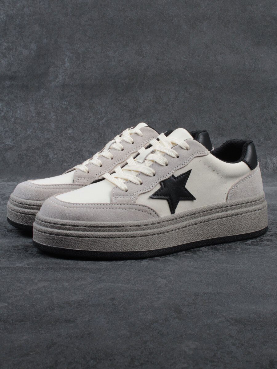 03-YE475-2 BEIGE/GREY Кроссовки женские (натуральная кожа)