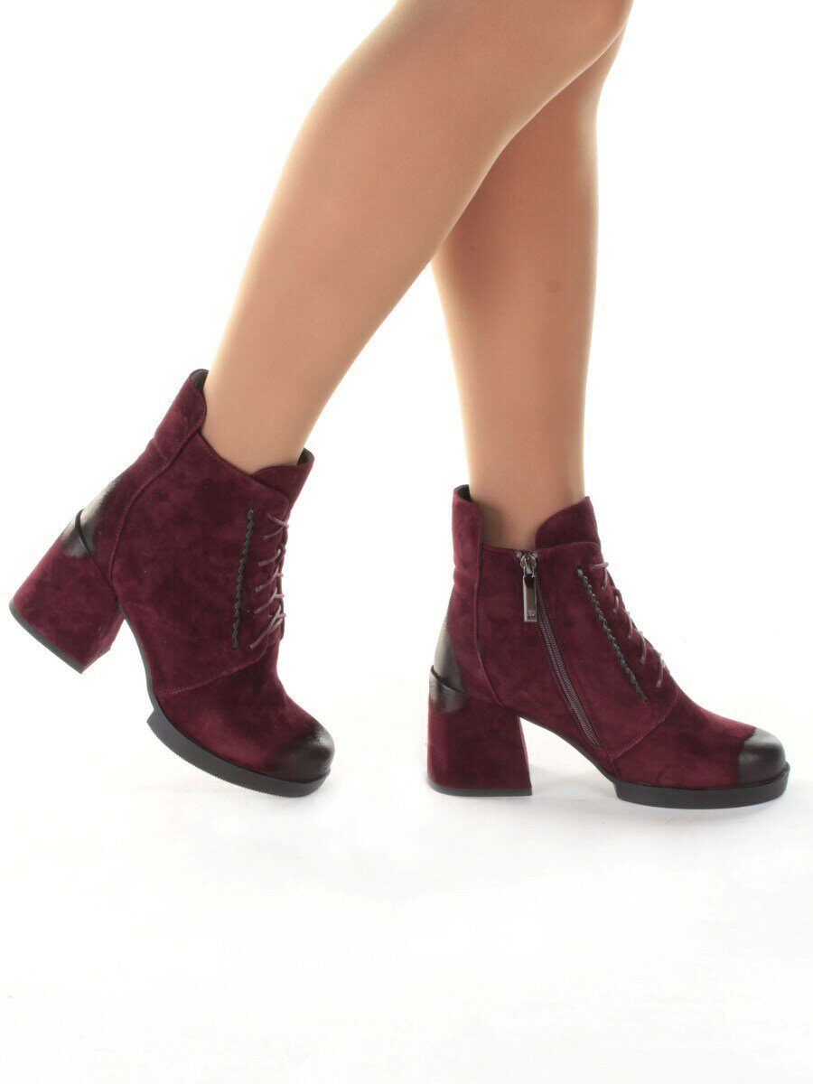 04-R179-3 BURGUNDY Ботинки зимние женские (натуральная замша, натуральный мех)
