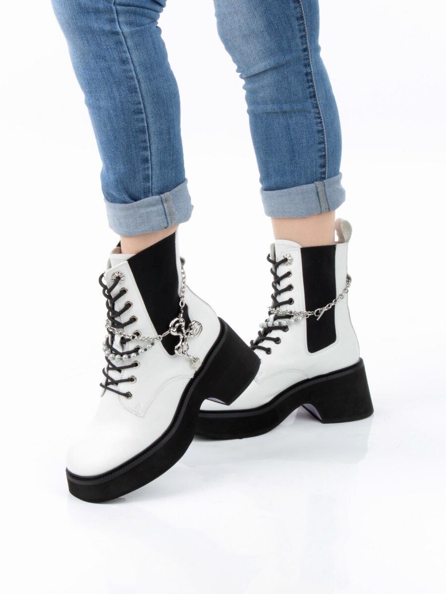01-GZ6190-L61 WHITE Ботинки демисезонные женские (натуральная кожа)