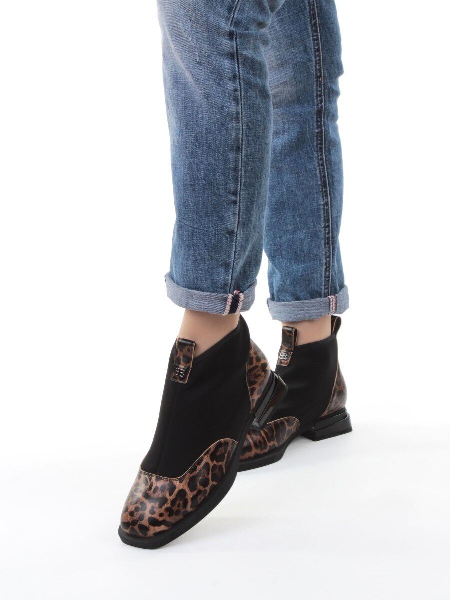 01-B44B-81PC BROWN/LEOPARD Ботинки демисезонные женские (натуральная кожа, текстиль, байка)