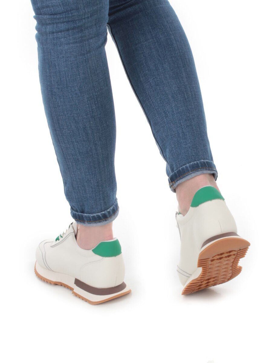 05-PDJ66-2 BEIGE/GREEN Кроссовки женские (натуральная кожа)