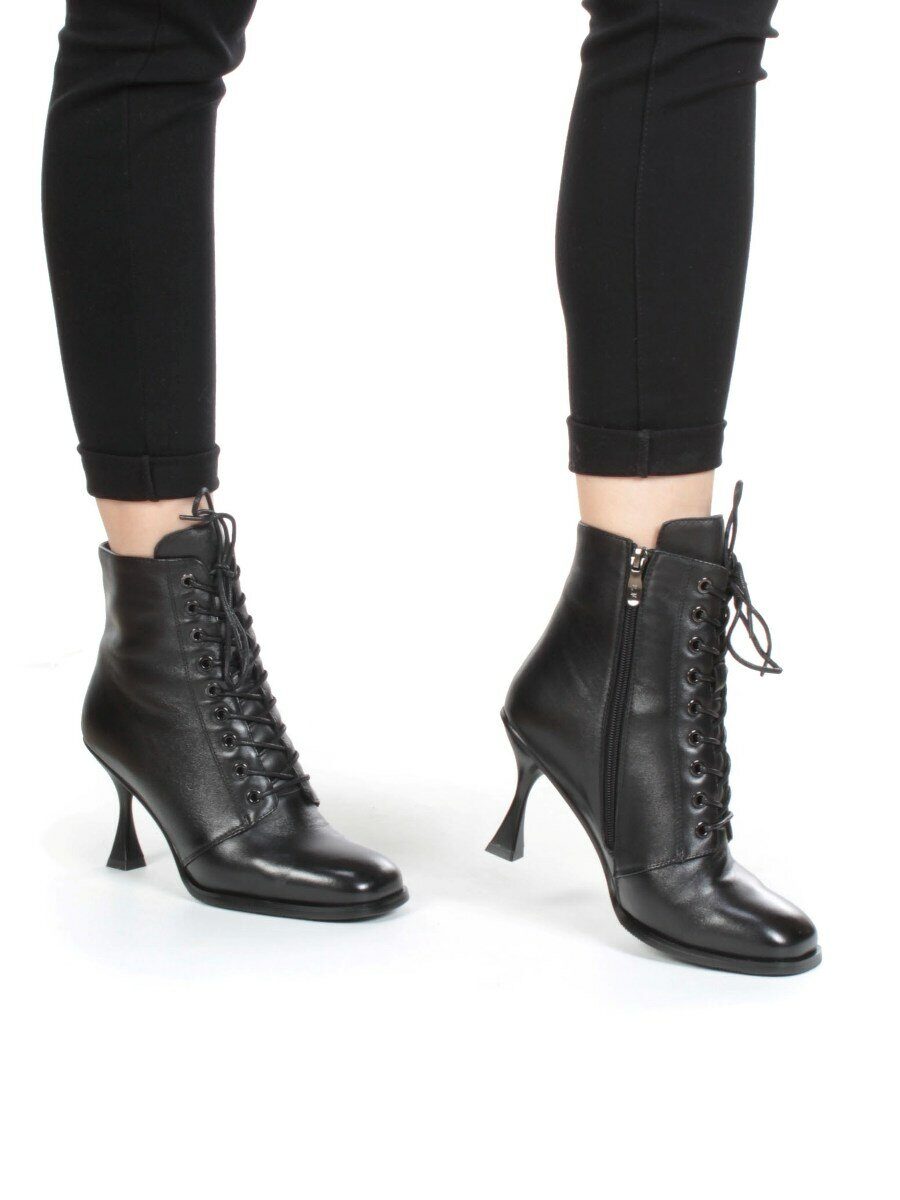 04-E29W-15A BLACK Ботильоны зимние женские (натуральная кожа, натуральный мех)