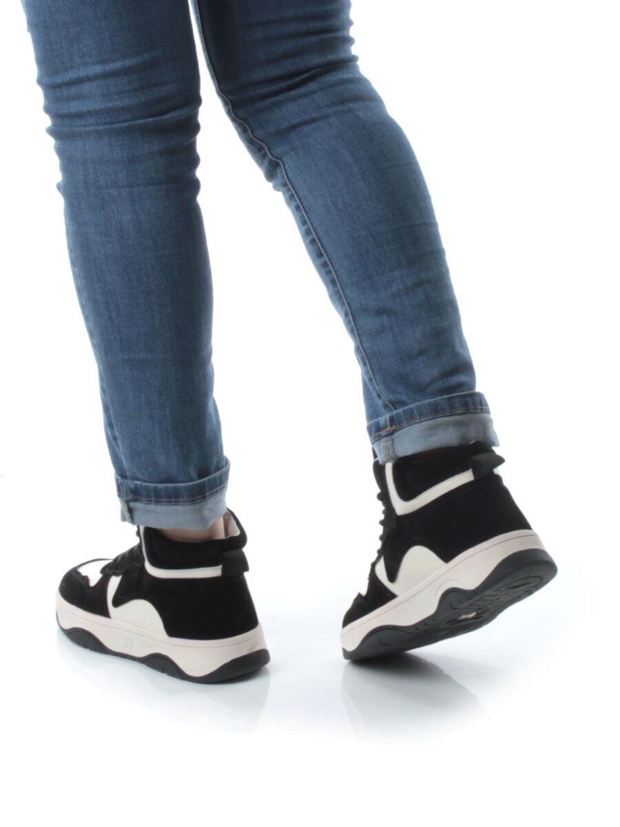 05-P83-1Z BLACK/WHITE Кроссовки женские зимние (натуральная кожа, шерсть)