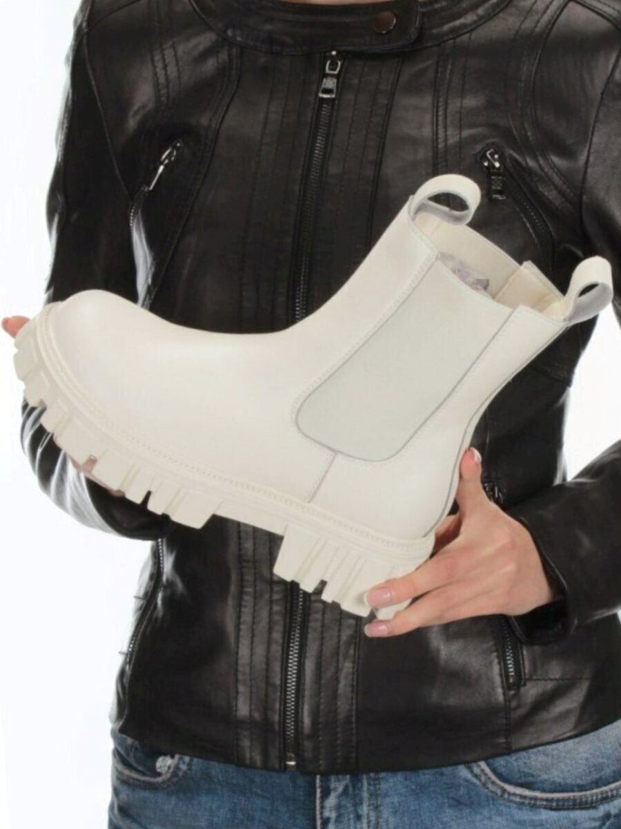 01-P39-2C WHITE Ботинки Челси демисезонные женские (натуральная кожа)