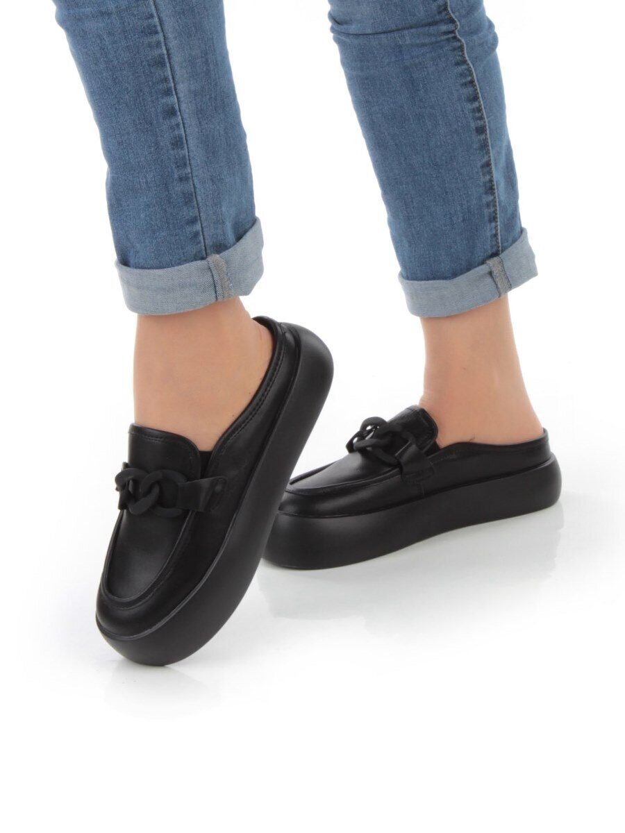 07-DJ45-2 BLACK Лоферы женские без задника (натуральная кожа)