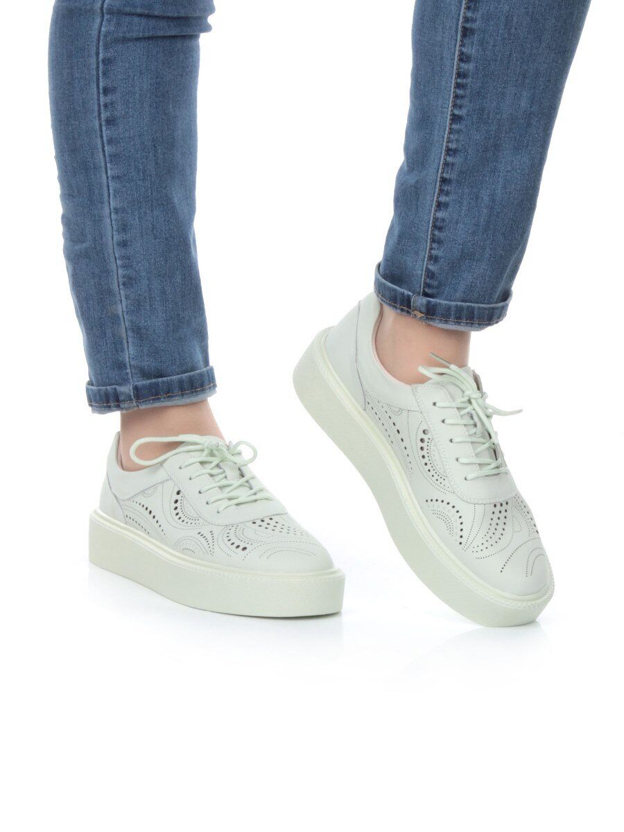 05-PDD166-3 LT.GREEN Кроссовки женские (натуральная кожа)