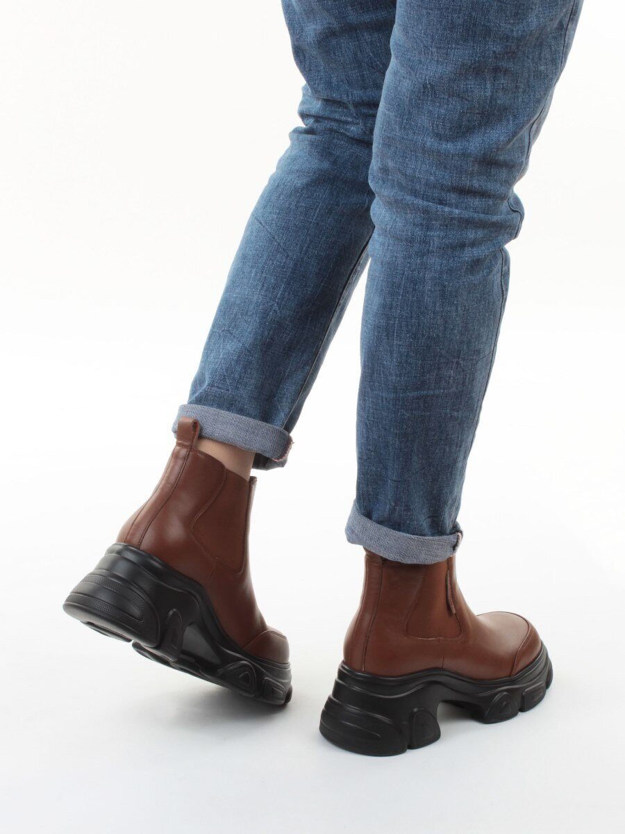 01-H23B40MB BROWN Ботинки демисезонные женские (натуральная кожа, байка)