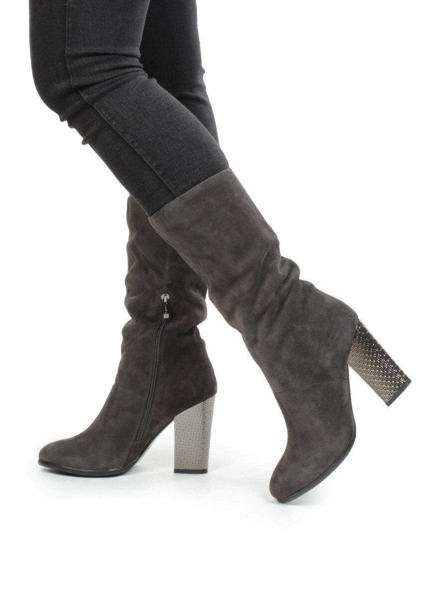 YF189-012M DARK GREY Полусапоги зимние женские (натуральная замша, натуральный мех (еврозима))