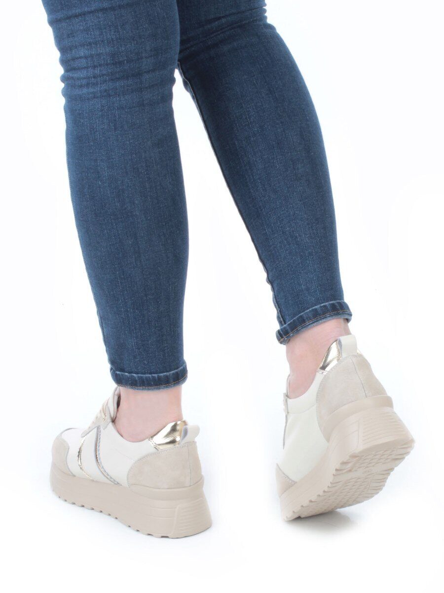05-PDE40-1 BEIGE Кроссовки женские (натуральная кожа, натуральная замша)