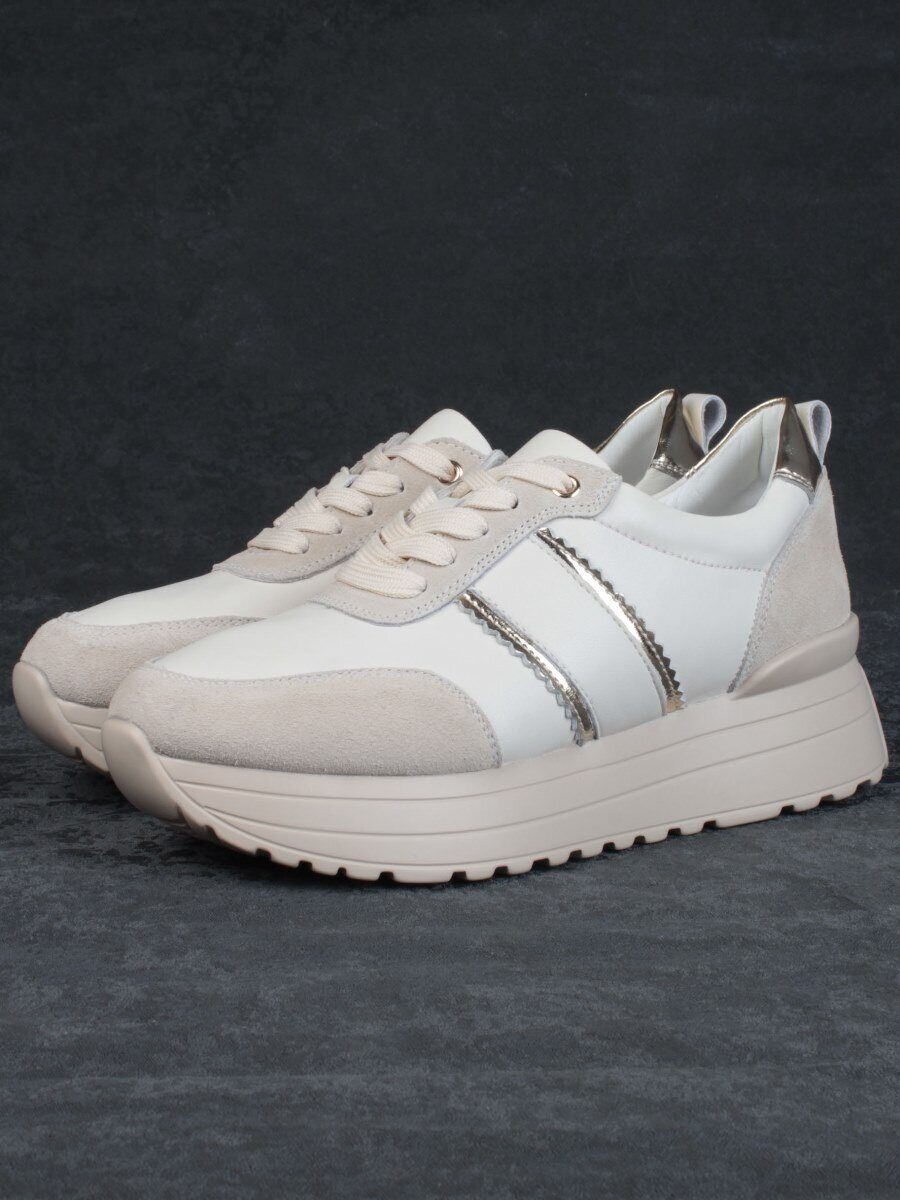 05-PDE40-1 BEIGE Кроссовки женские (натуральная кожа, натуральная замша)