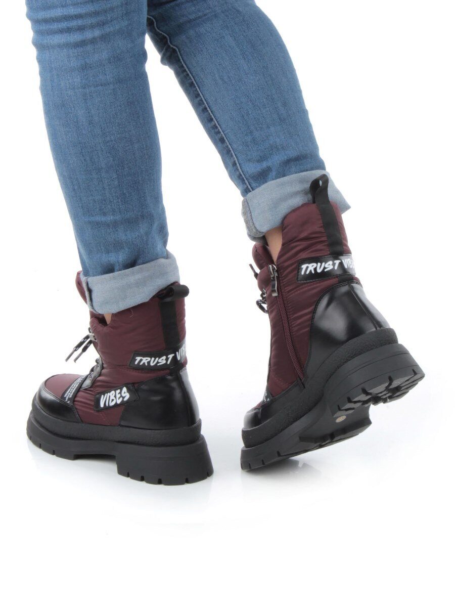 02-FAS21-2Z VINOUS/BLACK Дутики женские (искусственная кожа, плащевая ткань, шерсть)