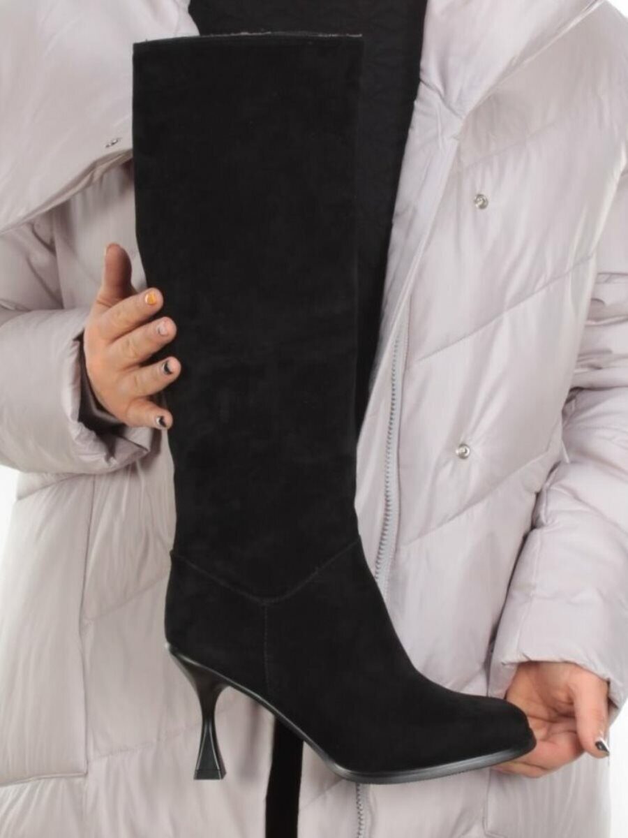 02-E29W-11B BLACK Сапоги зимние женские (натуральная замша, натуральный мех (еврозима))