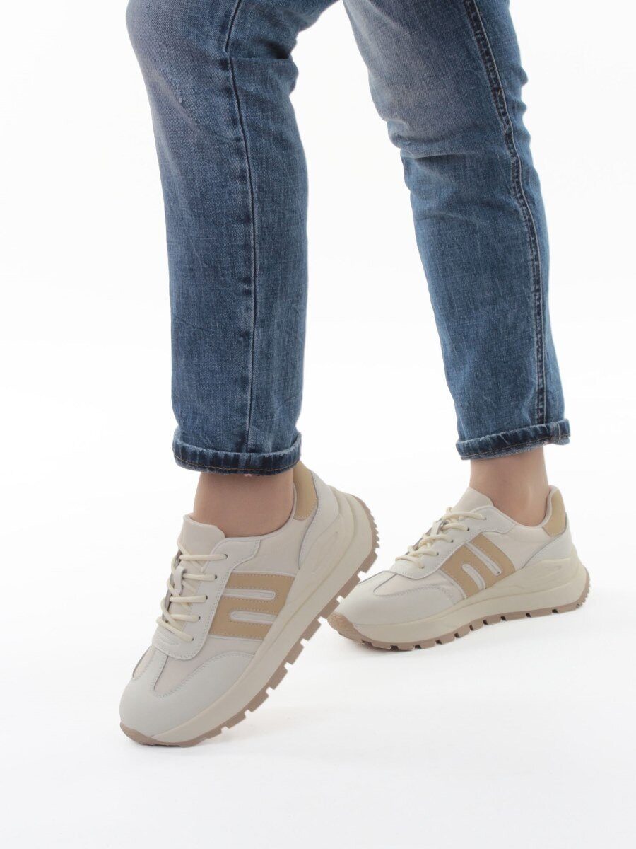 03-WG040-2M MILK/BEIGE Кроссовки демисезонные женские (натуральная кожа)