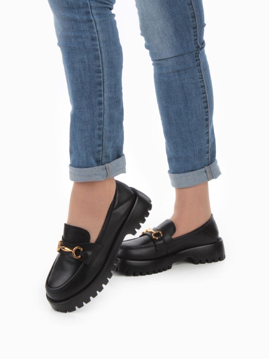 03-PDAG53-1 BLACK Лоферы женские (натуральная кожа)