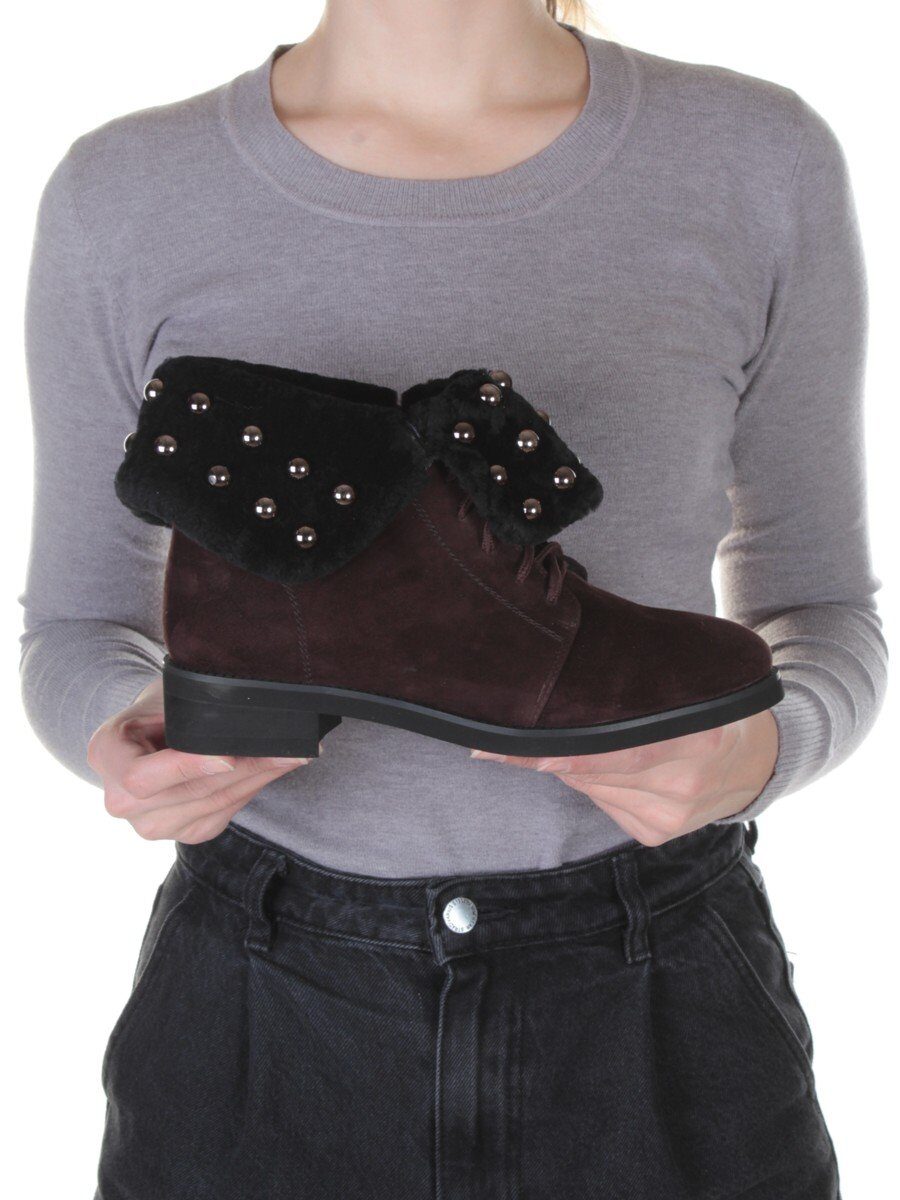 04-2265-B503M-Y1138 BROWN Ботинки женские (натуральная замша, нат.мех)