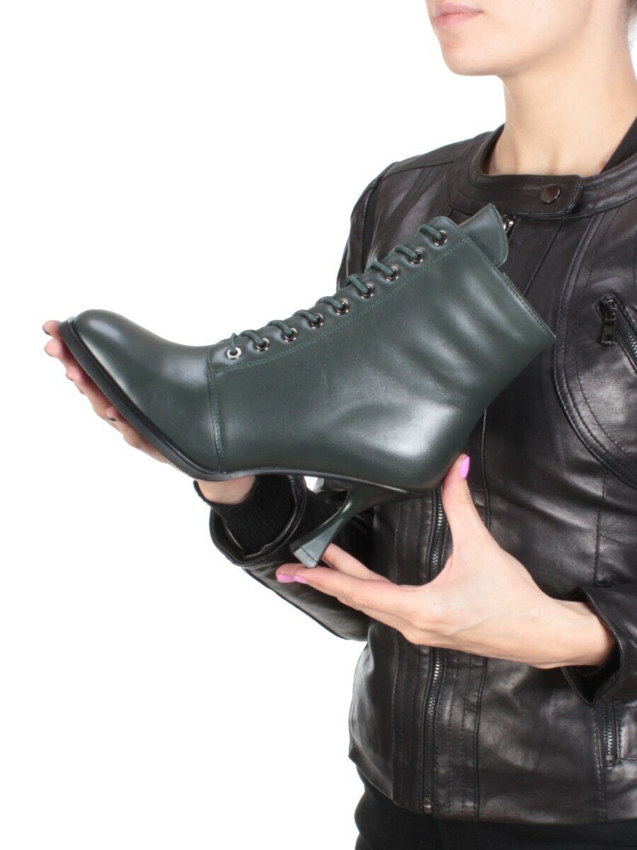 04-E29W-15AF GREEN Ботильоны зимние женские (натуральная кожа, натуральный мех)