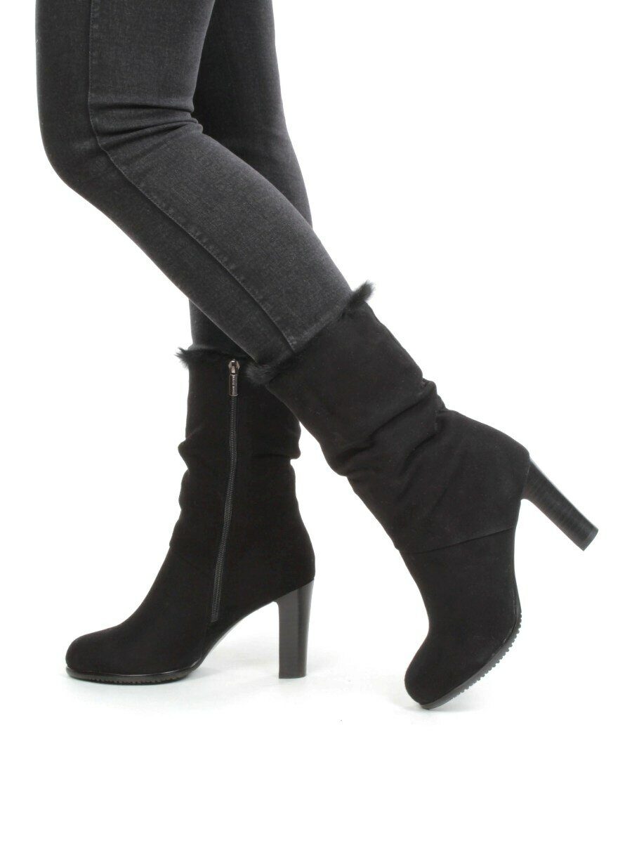 F16-181M BLACK Полусапоги зимние женские (натуральная замша, натуральный мех (полностью))