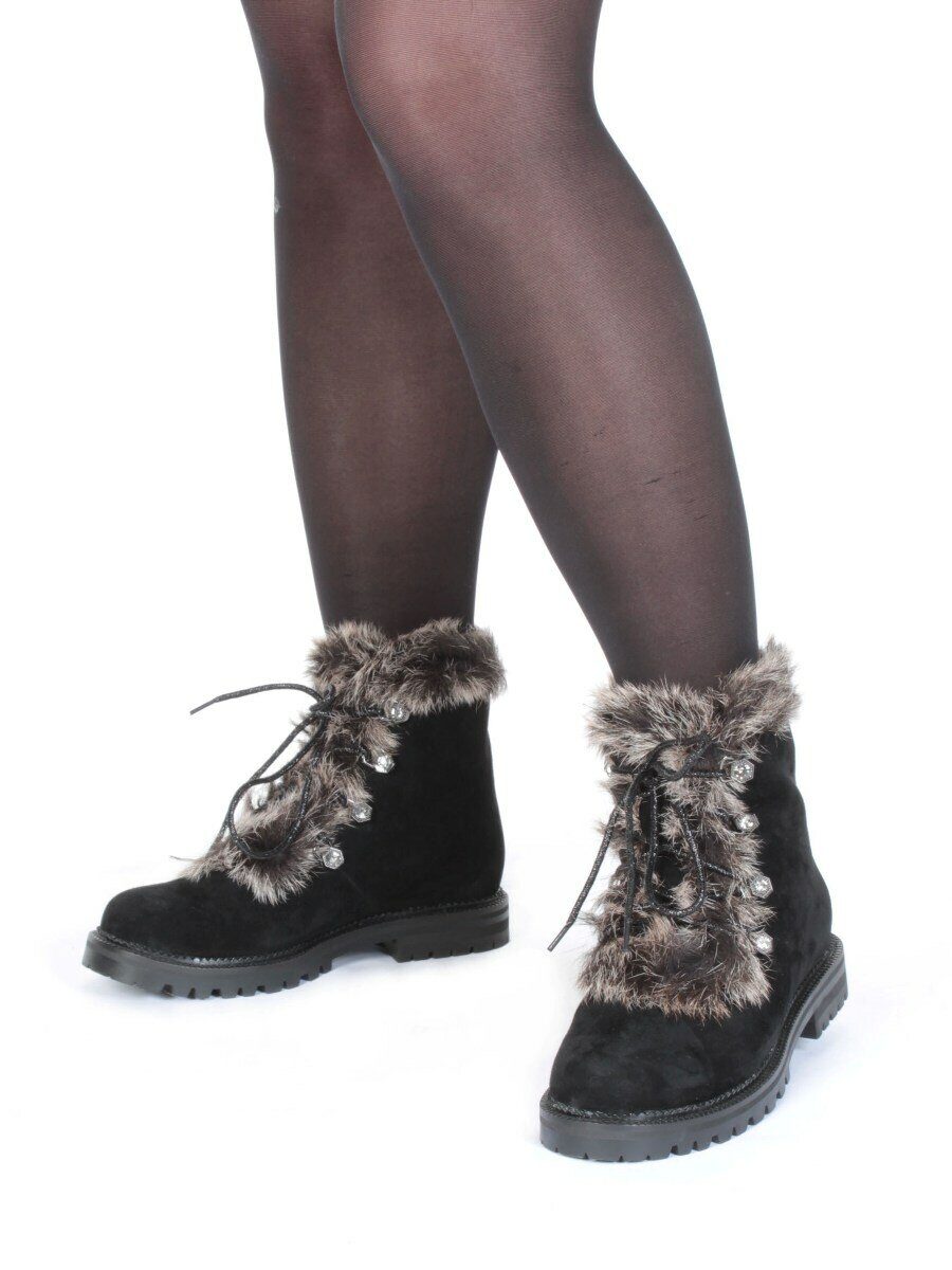 04-AH25-2 BLACK Ботинки зимние женские (натуральная замша, натуральный мех)