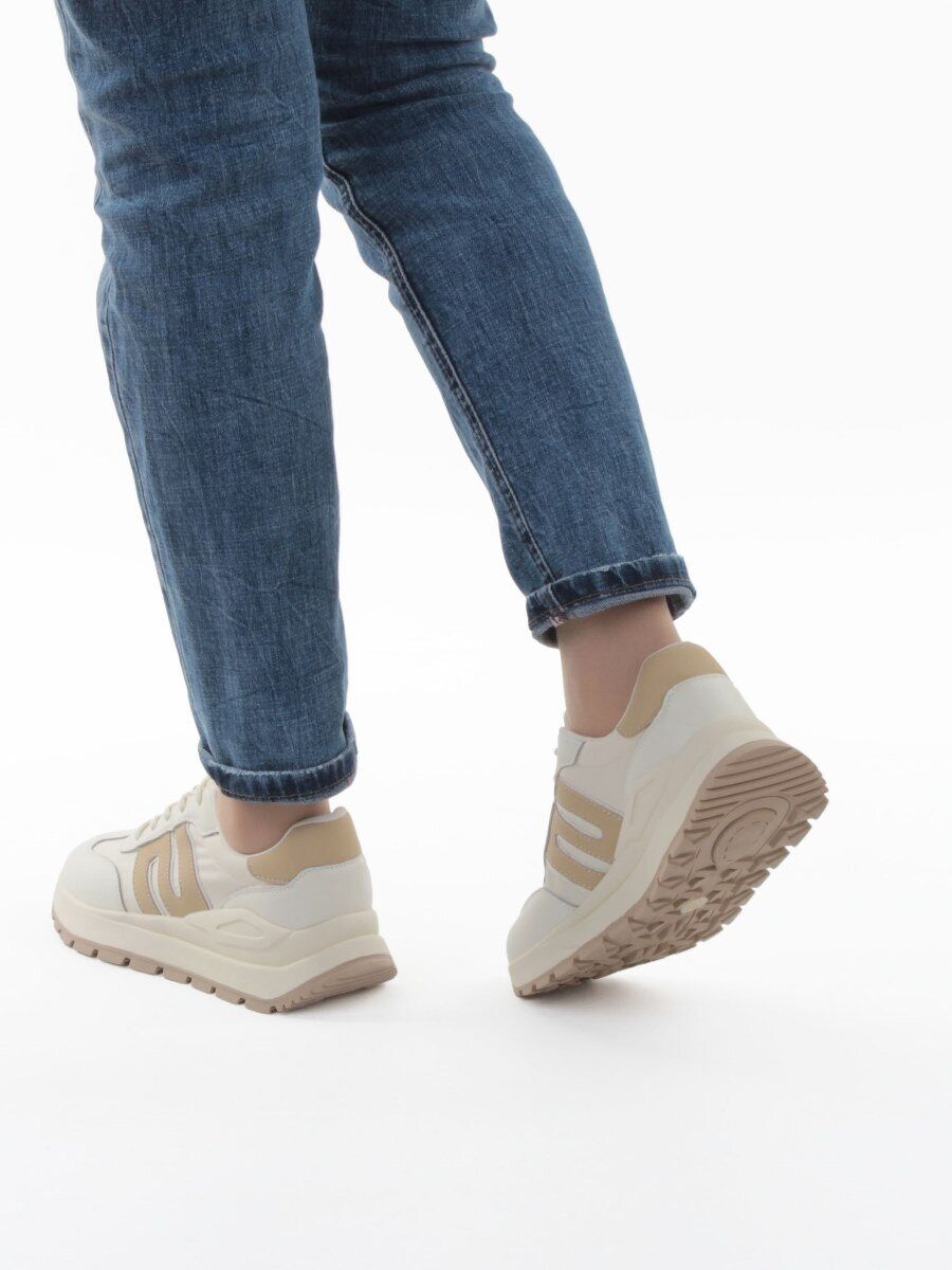 03-WG040-2M MILK/BEIGE Кроссовки демисезонные женские (натуральная кожа)