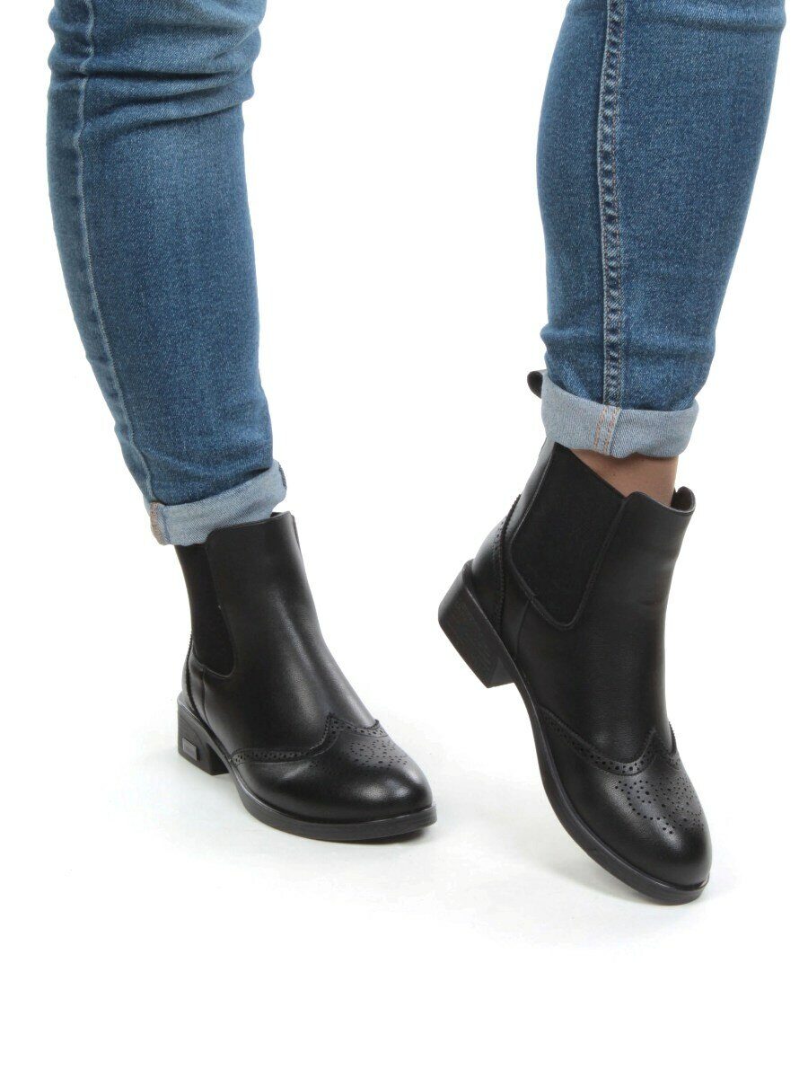 01-5572-1 BLACK Ботинки демисезонные женские (натуральная кожа, байка)