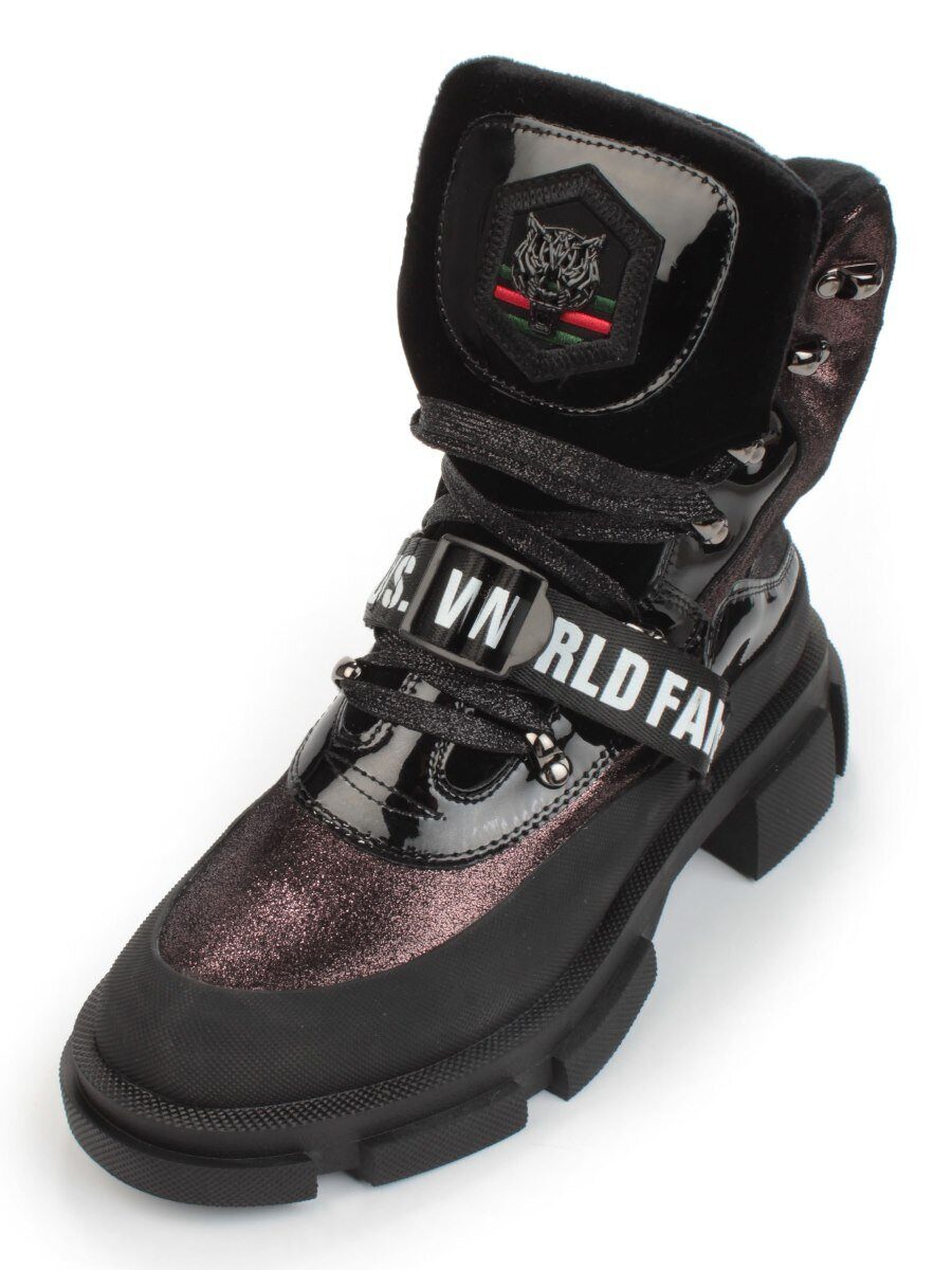 01-H016-362-Y197Q/Q28K GUN/BLACK Ботинки демисезонные женские (натуральная кожа, байка)