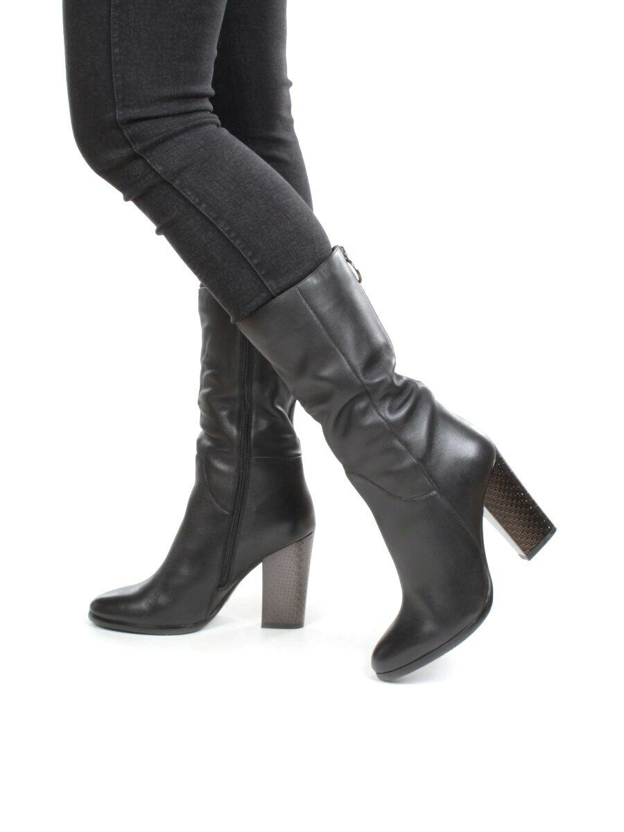 02-YF189-120M BLACK Полусапоги зимние женские (натуральная кожа, натуральный мех (еврозима))