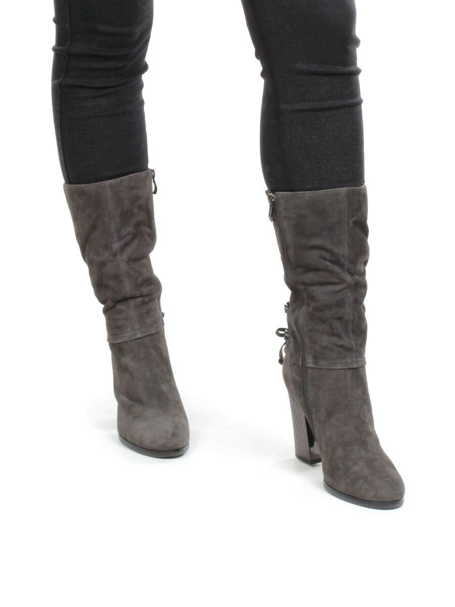 02-YF189-201M DK.GREY Полусапоги зимние женские (натуральная замша, натуральный мех (еврозима))