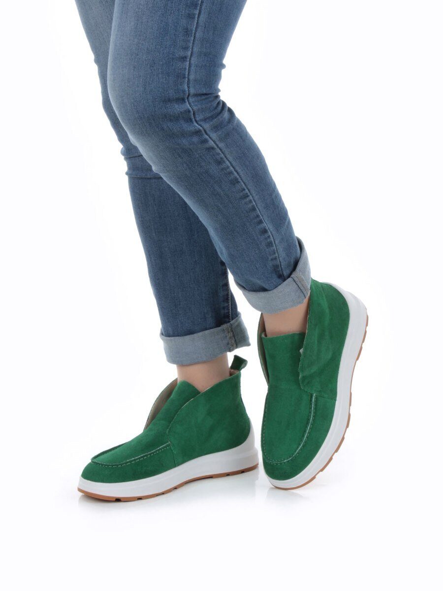 01-5280-9 GREEN Ботинки демисезонные женские (натуральная замша, байка)