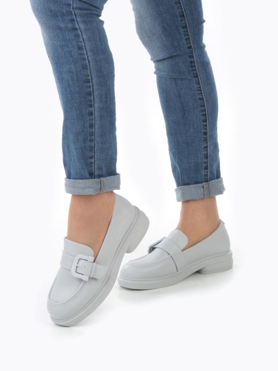 03-PDJ71-3 LT. GRAY Лоферы женские (натуральная кожа)