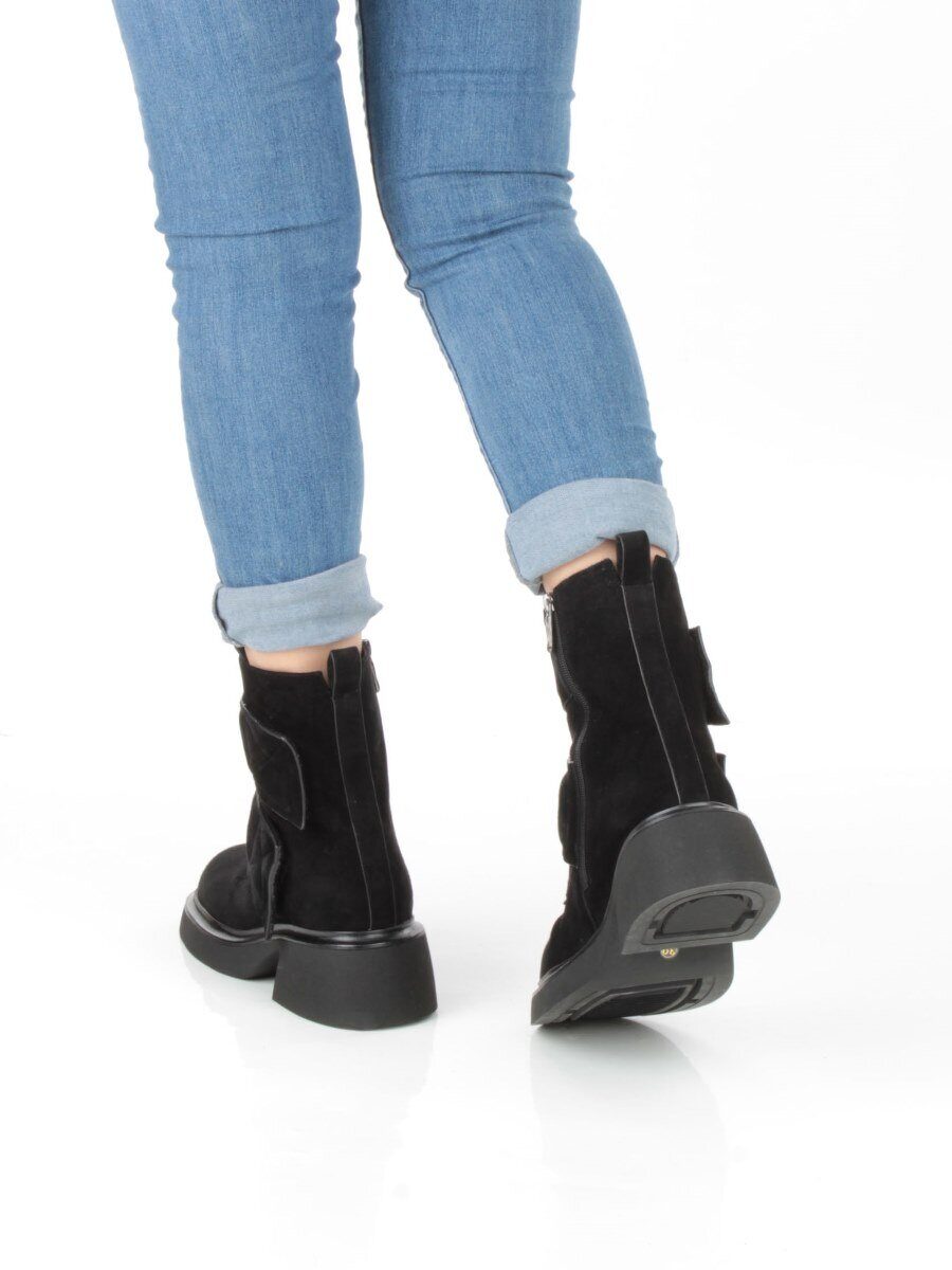 04-M3-HSM711 BLACK Ботинки зимние женские (натуральная замша, натуральный мех)