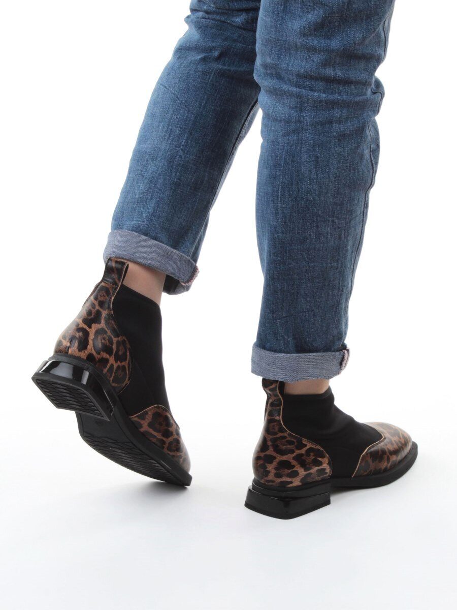 01-B44B-81PC BROWN/LEOPARD Ботинки демисезонные женские (натуральная кожа, текстиль, байка)