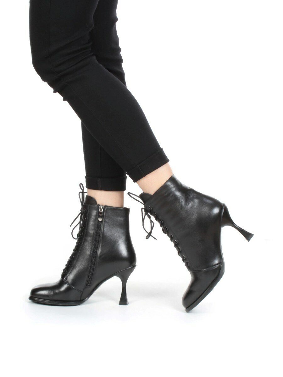 04-E29W-15A BLACK Ботильоны зимние женские (натуральная кожа, натуральный мех)