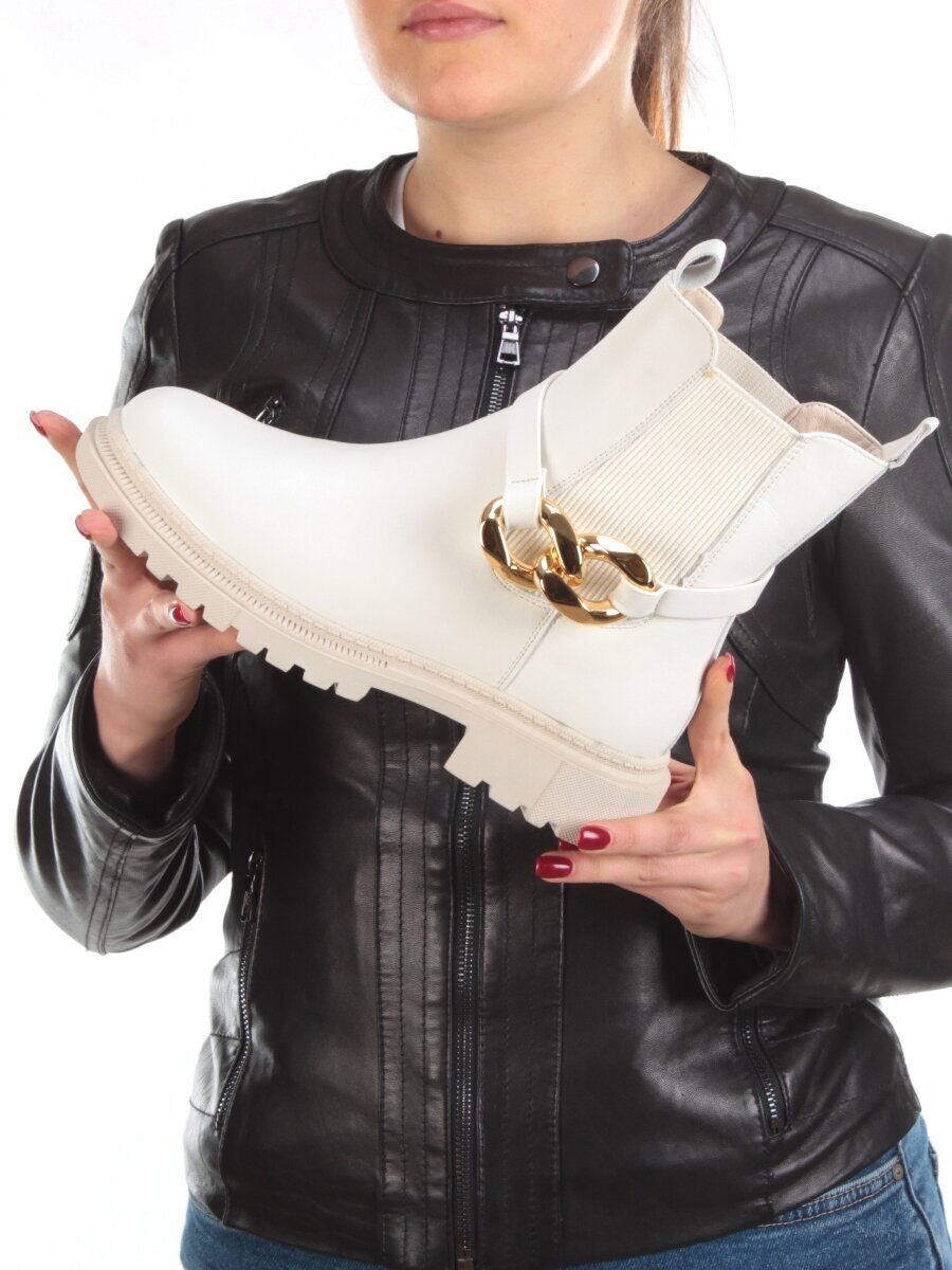 5267-2 WHITE Ботинки демисезонные женские (натуральная кожа, байка)