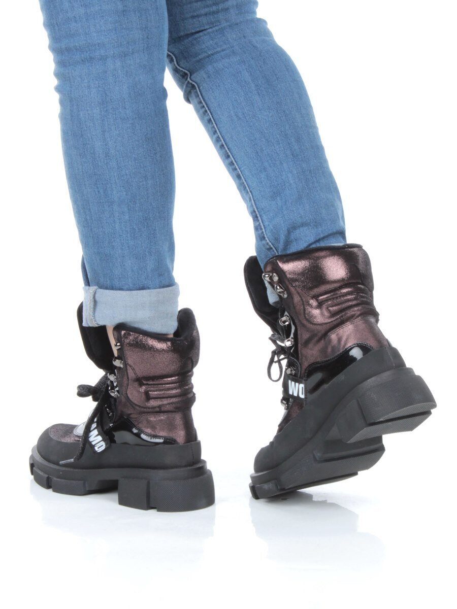 01-H016-362-Y197Q/Q28K GUN/BLACK Ботинки демисезонные женские (натуральная кожа, байка)