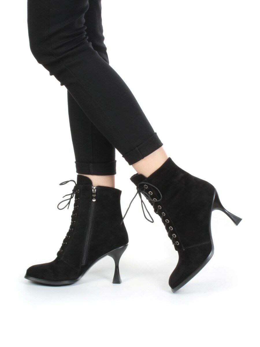 04-E29W-15B BLACK Ботильоны зимние женские (натуральная замша, натуральный мех)
