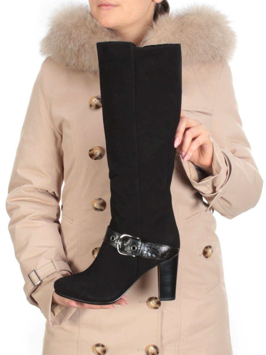 02-MB051-211M BLACK Сапоги зимние женские (натуральная замша, натуральный мех (еврозима))