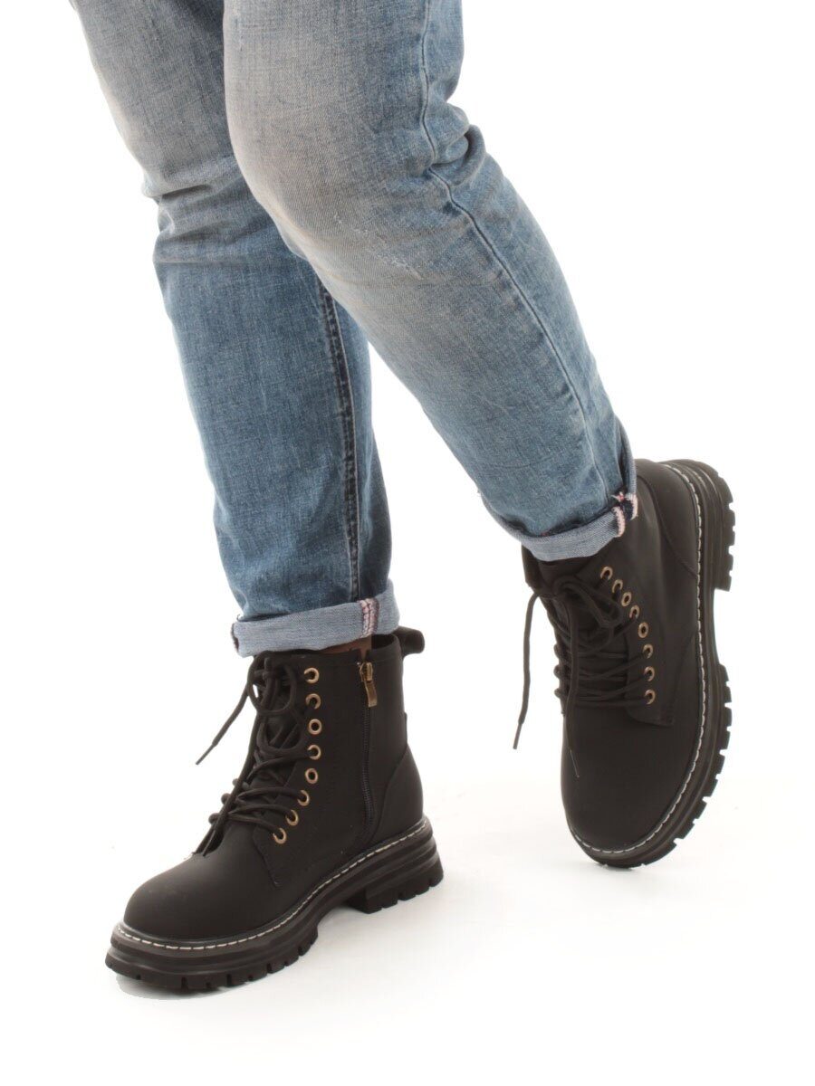 01-P8306-2 BLACK Ботинки демисезонные женские (натуральная кожа)