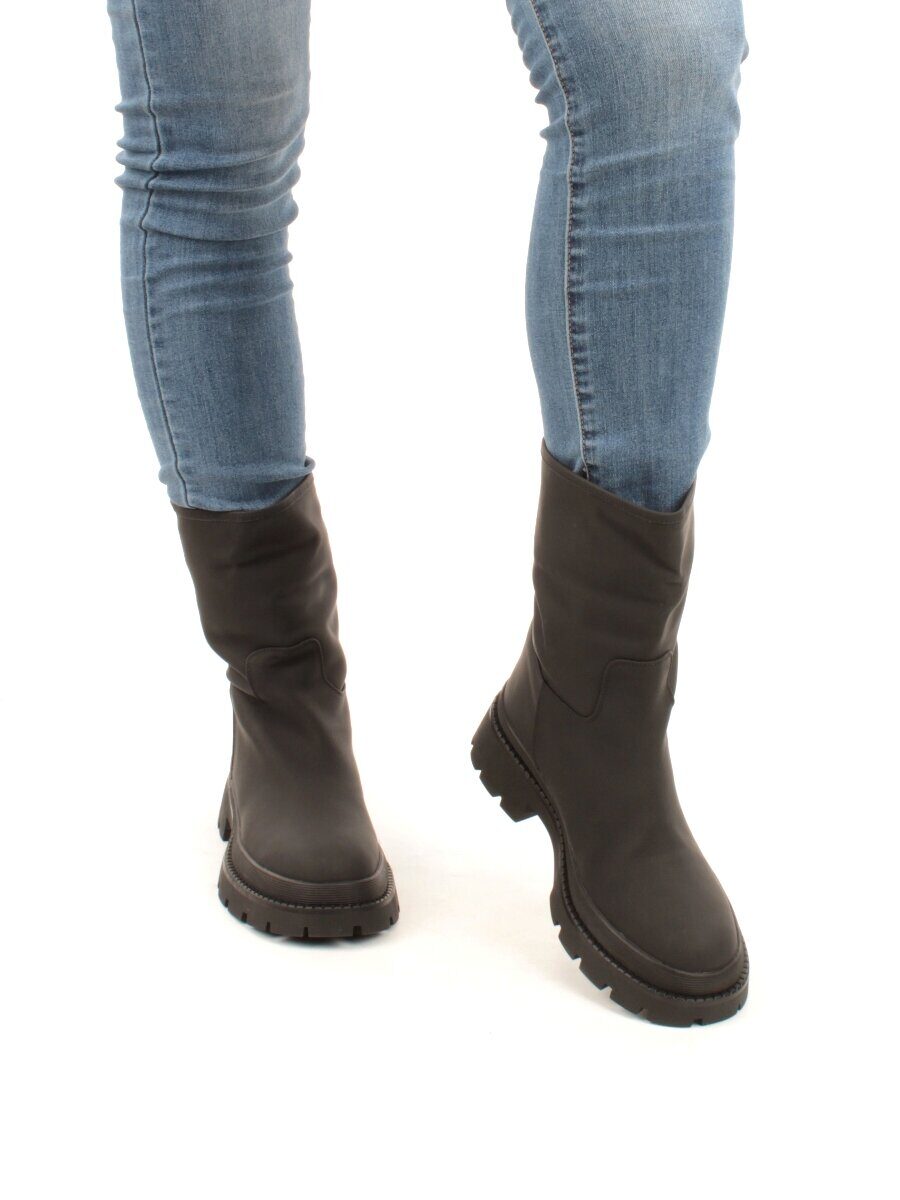 04-C186M BLACK Ботинки зимние женские (натуральная кожа (нубук) натуральный мех)