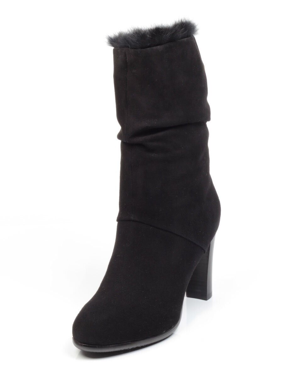F16-181M BLACK Полусапоги зимние женские (натуральная замша, натуральный мех (полностью))